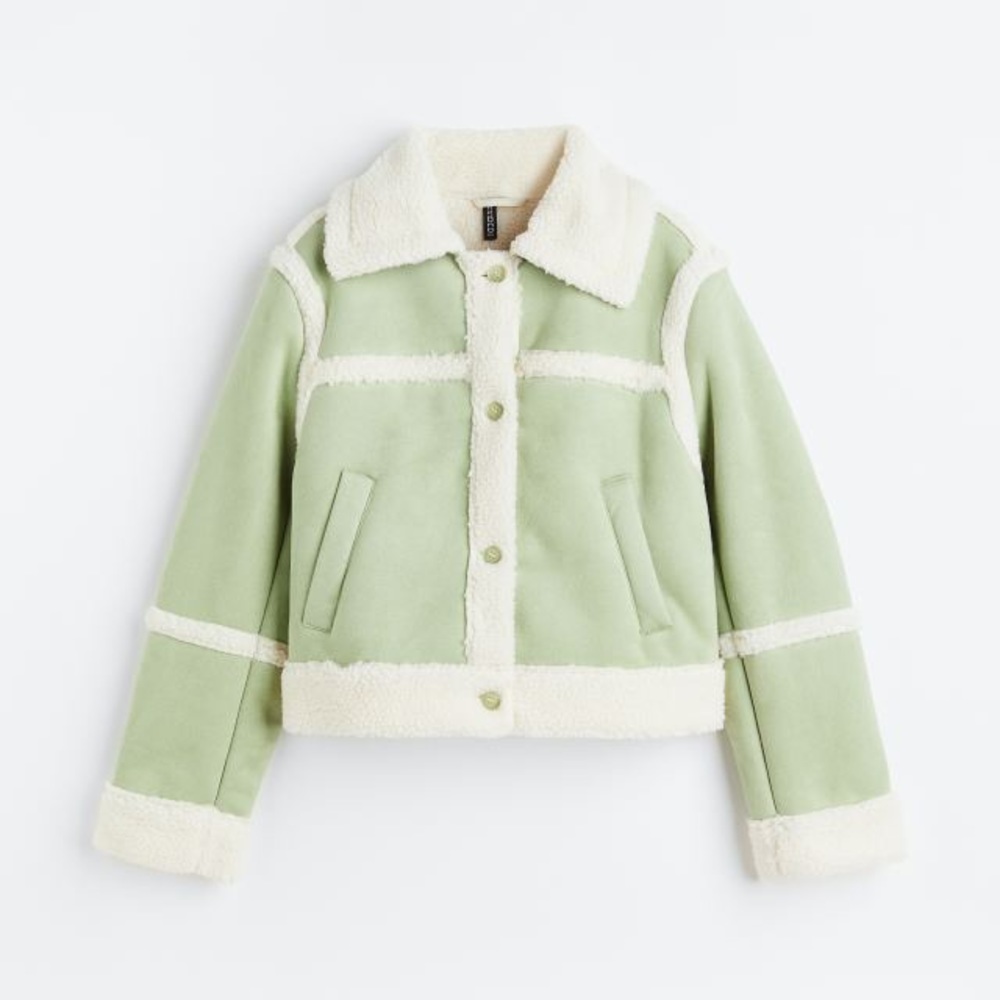 NWT H&M Light Green Teddy-lined Jacket Size Medium